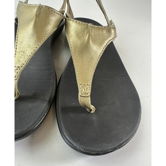 OluKai Comfort Eheu Slingback Thong Sandals Gold Metallic V-Strap Girls Size 3 - Picture 4 of 12